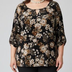 😍SHOW SPECIAL ERIN BLAIR Floral Black and Brown Women's Top XL